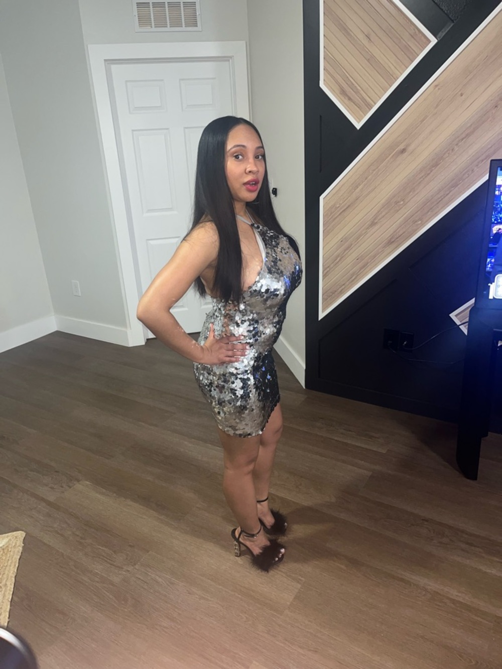 Silver Sequin Halter Mini Dress